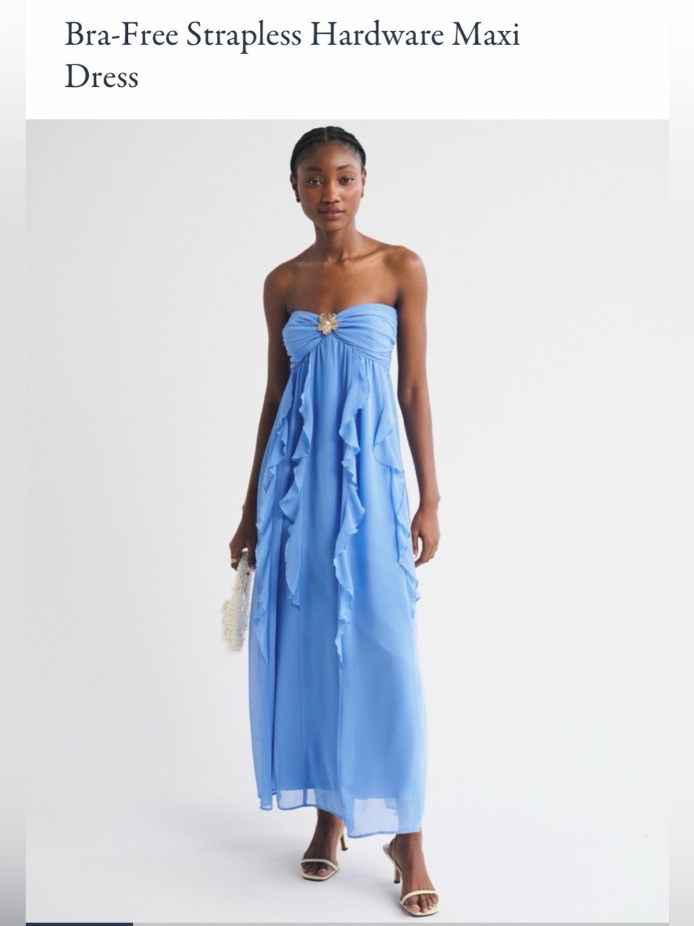 Abercrombie & Fitch Strapless Ruffle Maxi Dress in French Blue - L